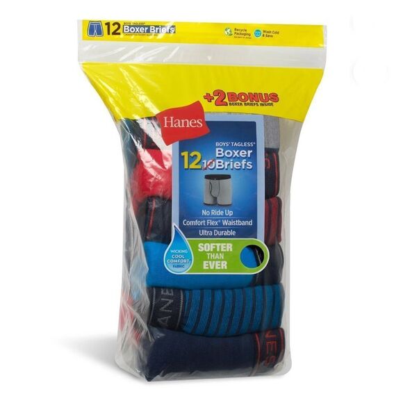 Boys Hanes Comfort Flex Ringer Boxer Brief Underwear, 12-Pack Size L - Picture 4 of 8